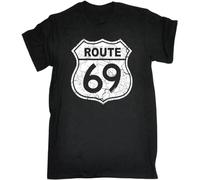 Men's Route 69 T-Shirt Joke Highway Road Trip USA Tee Funny Birthday Gift Black L