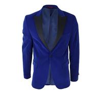 Mens Royal Blue Velvet Tuxedo Blazer Satin Peak Lapels Dinner Jacket Wedding Prom Black Tie - Blue 42
