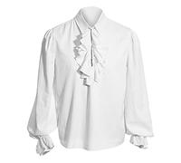 Men's Ruffle Shirt Long Sleeve Medieval Shirt Pirate Shirt Cosplay Tops Casual Regular Fit Summer Shirt Washed Vintage Pleated Washed Cotton Men's Shirt Plain Long Sleeve Shirts, White, XXL