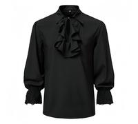 Men's Ruffled Pirate Shirt, Classic Long Sleeve Victorian Steampunk Renaissance Costume Top, Solid Puff Sleeved Carnival Viking Blouse, Loose Fit Stand Collar Pullover for Halloween Pirate Cosplay