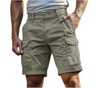 Mens Rugby Shorts, Men's Cargo Shorts Elasticated Waist Summer Outdoor Combat Quick Dry Breathable Cotton Multi-Pockets Workwear Casual Knee Length Pants Stretch Chino Lightweight Pants Grey