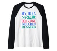 Mens Runner Funny Marathon My Idea of Self-Care Includes Running Raglan Baseball Tee