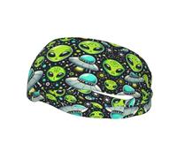 Mens Running Headband,Womens Sweatband Cartoon Green Alien Saucers Sports Hairband For Running,Basketball,Fitness