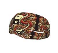 Mens Running Headband,Womens Sweatband Dragon Yin Yang Blessing Sports Hairband For Running,Basketball,Fitness