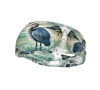 Mens Running Headband,Womens Sweatband Great Blue Heron Watercolor Sports Hairband For Running,Basketball,Fitness