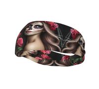 Mens Running Headband,Womens Sweatband Mexican Sugar Skull Rose Sports Hairband For Running,Basketball,Fitness