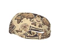Mens Running Headband,Womens Sweatband Retro Global Map Travel Sports Hairband For Running,Basketball,Fitness