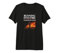 Mens Running Into Fire Walking by Faith Firefighter Premium T-Shirt