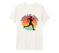 Mens Running is My Therapy Jogger Running Retro Sunset Premium T-Shirt