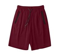 Men's Running Shorts Quick Drying Workout Gym Training Lightweight Shorts Breathable Mesh Training Fitness Running Sports Short Elasticated Waist Athletic Pants with Zip Pockets Wine