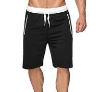 Men's Running Sport Short Solid Lightweight Casual Shorts Classic Drawstring Stretch Beach Shorts, Black, Small
