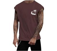 Men's Running Tropical Tank Tops Athletic Gym Hawaiian Palm Tree Beach Undershirts Workout Sports Muscle Shirts A-Shirt Tank Shirts Basics Cap Sleeve Vacation Loose Mens Tank Top Brown