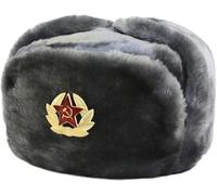 Mens Russian Winter Hat | Faux Fur Ushanka Cossack Hat with Ear Flaps & Decorative Military Pin | Soviet Style Trapper Ski Hat Perfect for Long, Cold Winter Nights Size-58/60cm (58 cm Charcoal Grey)
