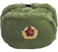 Mens Russian Winter Hat | Faux Fur Ushanka Cossack Hat with Ear Flaps & Decorative Military Pin | Soviet Style Trapper Ski Hat Perfect for Long, Cold Winter Nights One Size-58/60cm (58 cm Olive)