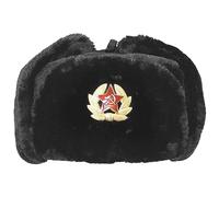 Mens Russian Winter Hat | Faux Fur Ushanka Cossack Hat with Ear Flaps & Decorative Military Pin | Soviet Style Trapper Ski Hat Perfect for Long, Cold Winter Nights One Size-58/60cm (5 (Black)