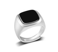 Mens S925 Sterling Silver Ring with Black Jade Stone Natural Jadeite Agate Jewelry Fashion Simple Luxury Ring