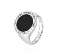 Mens S925 Sterling Silver Ring with Black Round Jade Stone Natural Jadeite Agate Jewelry Fashion Simple Luxury Ring