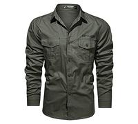 Mens Safari Shirts Cotton Long Sleeve Outdoor Hiking Shirts Regular Fit Button Down Military Tactical Shirts with Two Chest Pockets Lightweight Walking Travel Shirt Top Cargo Shirt for Men Green