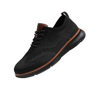 Mens Safety Trainers,Mesh Slip on Lace-Up Breathable Flat Gym Running Trainers,Wide Fit Athletic Comforble Lightweight Casual Walking Retro Working Shoes Black