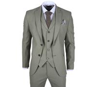 Men's Sage Tailor Fit3 Piece Linen Summer Wedding Suit Infinity Leather Green 40R