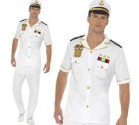 Mens Sailor Captain Fancy Dress Costume Short Sleeve Outfit by Smiffys