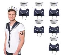 Mens Sailor Set Costume - White Doughboy Hat with Gold Anchor, Navy & White Scarf - Adults Nautical Marine Navy Outfit Fancy Dress Costume Accessory