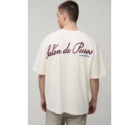 Men's Salon De Paris Embroidered Oversized T-Shirt | Ecru | Size Large | BOOHOOMAN