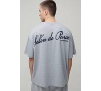 Men's Salon De Paris Embroidered Oversized T-Shirt | Grey Marl | Size Large | BOOHOOMAN