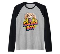 Mens Saluki Boy Cartoon Pet Dog Breed Persian Greyhound Raglan Baseball Tee