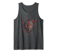 Mens Samurai Cat Oni Mask Split Face - Japanese Warrior Anime Sty Tank Top