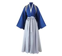 Men's Samurai Hakama Uniform Kimono Kendo Suit Aikido Judo Japanese Tradtional Martial Arts Costume (01# Blue, XXL)