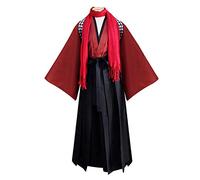 Men's Samurai Hakama Uniform Kimono Kendo Suit Aikido Judo Japanese Tradtional Martial Arts Costume (01# Red, L)