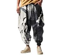 Men's Samurai Print Harem Trousers, Relaxed Fit Casual Joggers with Elastic Waistband, Artistic Graffiti Pants for Anime Exhibition and Urban Fashion Photography
