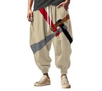 Men's Samurai Print Harem Trousers, Relaxed Fit Casual Joggers with Elastic Waistband, Artistic Graffiti Pants for Anime Exhibition and Urban Fashion Photography