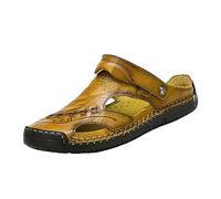 Men's Sandals Leather Closed Leisure Sandals Hollow Leather Sandals Slip On Slippers Comfortable Beach Sandals Lightweight Summer Shoes Casual Work Sandals with Movable Heel Strap, Bw2, 10 UK