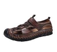 Men's Sandals Leather Closed Toe Leisure Sandals Hollow Leather Sandals Lightweight Summer Shoes Slip On Slippers Comfortable Driving Sandals Non-Slip Roman Sandals Casual Work Sandals, Bw2, 10 UK