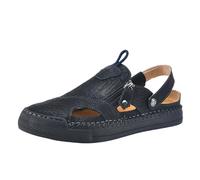 Men's Sandals Outdoor Leather Closed Toe Beach Shoes Flat Hiking Sandals with Side Zip Handmade Leather Sandals Non-Slip Mules Trekking Sandals, black, 11 UK