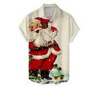 Men's Santa Claus Gift Shirt with 3D Digital Print Button Placket Short Sleeve Design, J, M