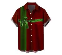 Men's Santa Claus Motif Shirt with 3D Digital Print Button Placket Short Sleeve T-Shirt Top as a Festive Gift, V, M