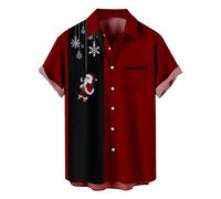 Men's Santa Claus Motif Shirt with Digital Print Button Placket Short Sleeve T-Shirt Festive Gift, K, 3XL