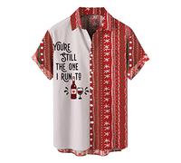 Men's Santa Claus Motif Shirt with Digital Print Button Placket Short Sleeve T-Shirt Festive Gift, l, M