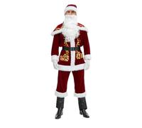 Men's Santa Costume Set Fancy Velvet Christmas Cosplay Outfit Themed Party Stage Show Role-playing Costume with Belt and Hats (Red Woman A, M)