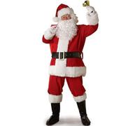 Men's Santa Costume Set Fancy Velvet Christmas Cosplay Outfit Themed Party Stage Show Role-playing Costume with Belt and Hats (red C, M)