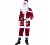 Men's Santa Costume Set Fancy Velvet Christmas Cosplay Outfit Themed Party Stage Show Role-playing Costume with Belt and Hats (Red D, M)