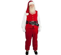 Men's Santa Costume Set Fancy Velvet Christmas Cosplay Outfit Themed Party Stage Show Role-playing Costume with Belt and Hats (Red E, XXL)