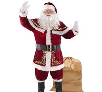 Lukis 9 Pieces Mens Christmas Santa Claus Costume Outfits Luxury Suit Adults Cosplay Xmas Party Novelty Tops Pants Fancy Clothes Set, Red Santa, 6XL