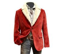 Mens Santa Costume with Plush Lining Vintage Red Santa Claus Christmas Suit Jacket Red Velvet Christmas Costume for Men Xmas Festive Evening Dress Blazer Party Wear (Red-2, L)
