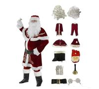 Men's Santa Suit 12pcs Set Red Deluxe Velvet Adult Santa Claus Costume for Christmas Party Cosplay Christmas Fancy Dress Costume Father Outfit Adult Claus Fancy Dress for Adults Outfit Men Suits