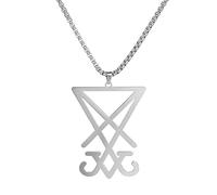 Mens Satanic Necklace Sigil of Lucifer Pendant Church of Satan Symbol Necklace Stainless Steel Baphomet Charm Jewelry Gift for Men Women (Sliver)