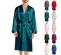 Mens Satin Bath Robe Cozy Luxury Summer Silk Pamajas Wrap Kimono Bathrobe Loose Home Robe Lightweight Classic Robes Luxury Dressing Gowns for Spa Wedding Honeymoon Green